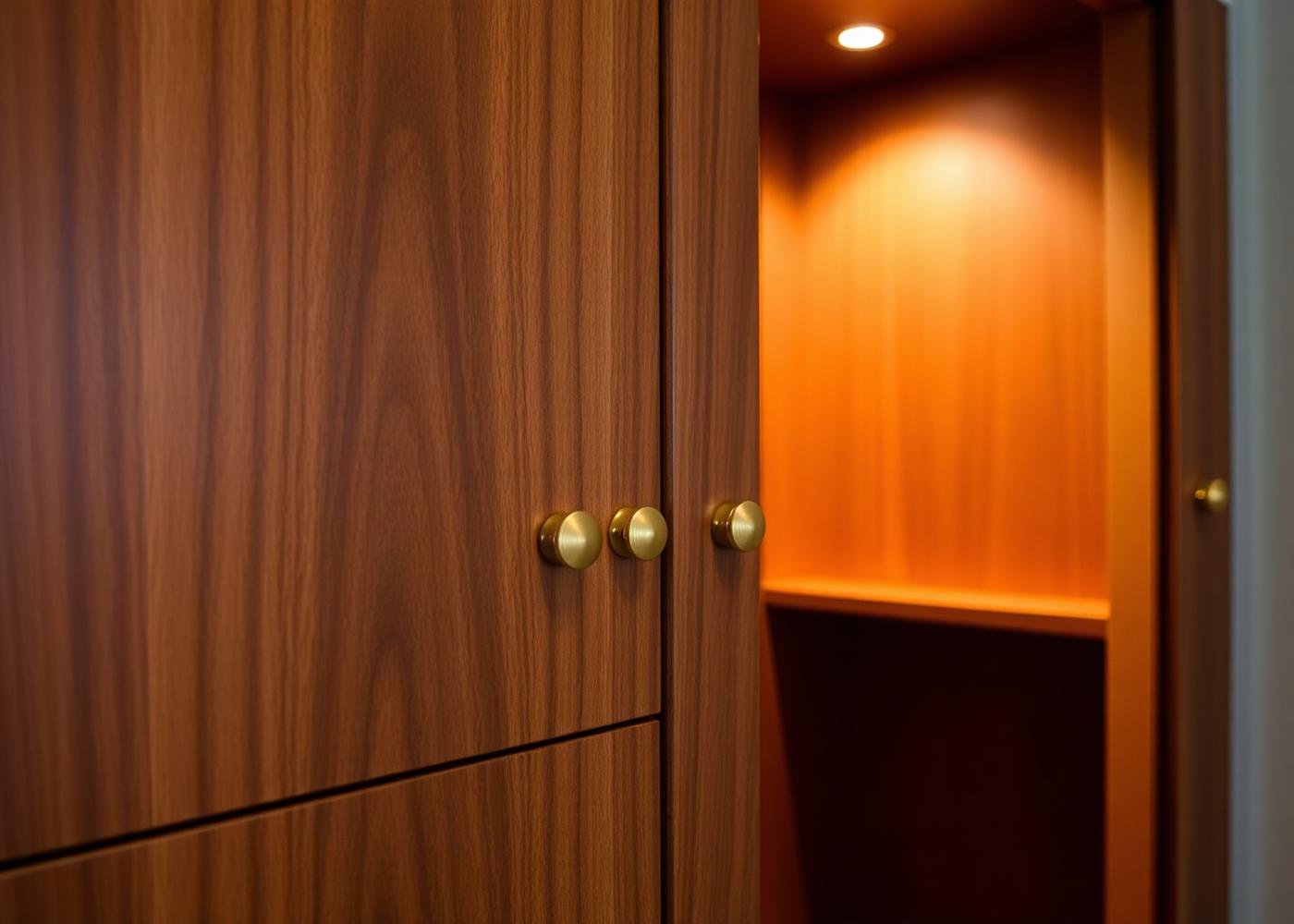 Detail truhlářské práce — vestavěná skříň z ořechu
